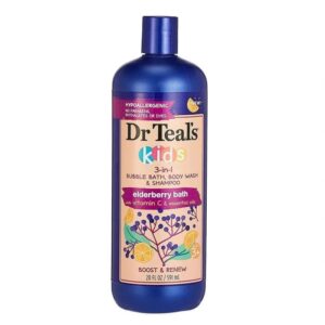 Dr teal's kids 3 in 1 bubble bath body wash & shampoo,elderberry bath with vitamin c & essential oils 591ml